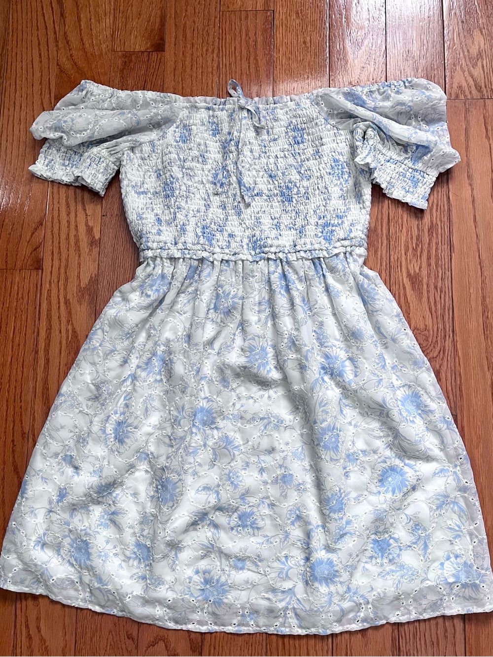 Planet Gold Light Blue Floral Off-Shoulder Dress